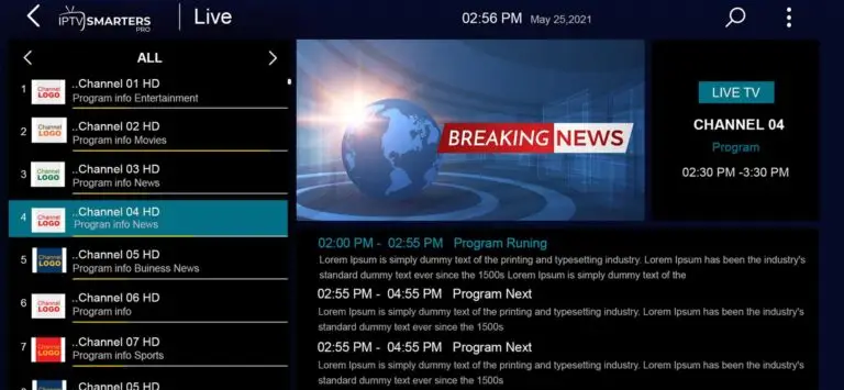 live Tv category with epg